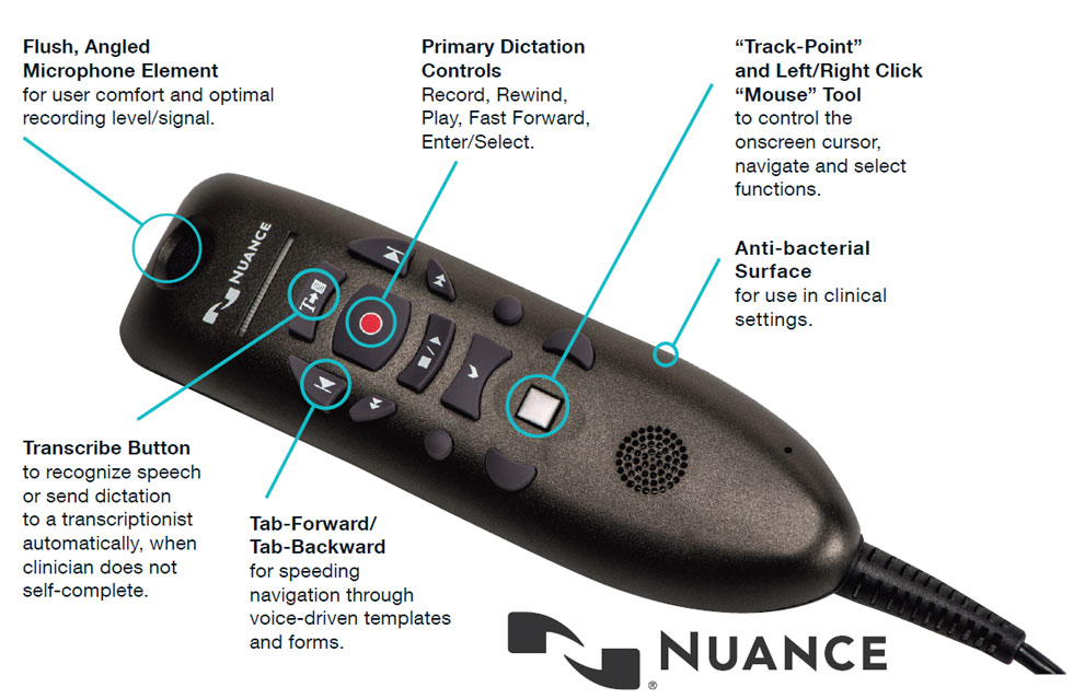 9 Foot Cord Nuance Powermic III 3 Speech Recognition Microphone Medical Edition